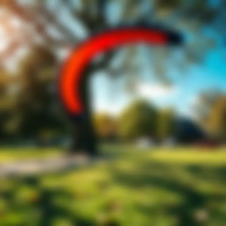 A boomerang being thrown in a sunny park, showcasing its return.