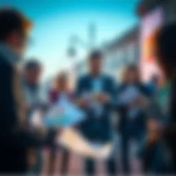 People discussing the upcoming border changes in Spain with maps and documents in hand