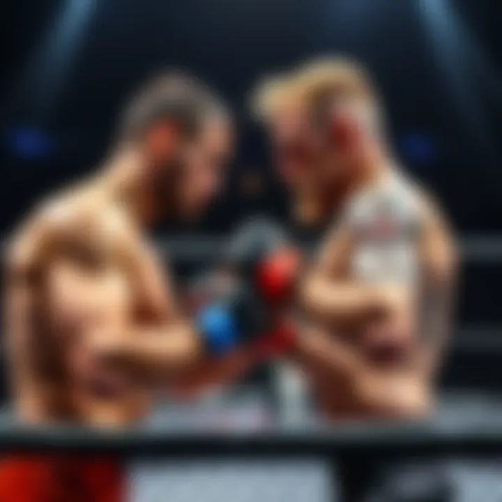 Caio Borralho and Reiner de Ridder face off in the octagon during UFC 326, showcasing their grappling skills.