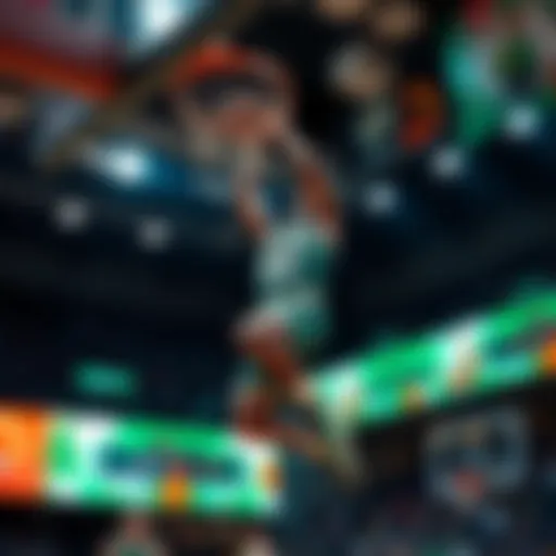 Action shot of a Boston Celtics player making a slam dunk during a game