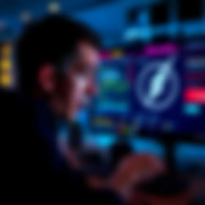 A person looking frustrated at a computer screen with a Bovada withdrawal status stuck in review, showing a BTC Lightning logo.