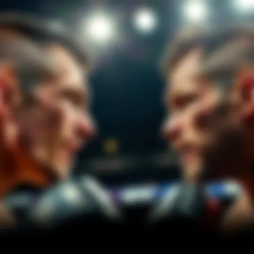 Brady and Buckley face off in the octagon at UFC 328, showcasing their intense expressions and fighting stances.
