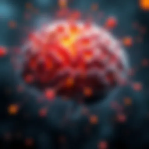 Illustration of a brain with highlighted damaged receptors, depicting modern influences around it