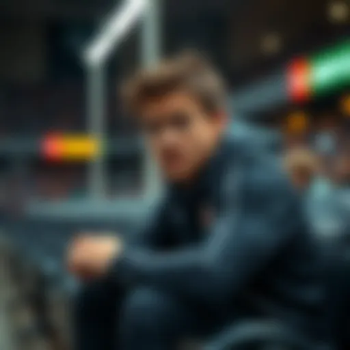 Brandon Miller sitting on the bench with a thoughtful expression, showing signs of either illness or relaxation after a game