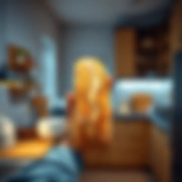 A person reaching for a fresh loaf of bread in a modern kitchen setting