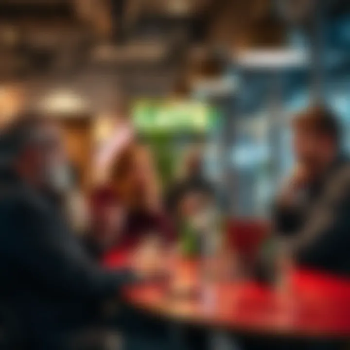 A group of friends sitting at a cafe discussing their decision to pause sports betting, showing thoughtful expressions and a relaxed atmosphere.