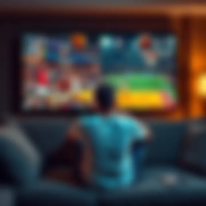 Individual sitting on a couch watching different sports, looking thoughtful about taking a break from NBA and NFL