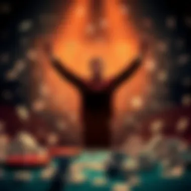 A person standing confidently with arms raised, symbolizing freedom from gambling addiction, surrounded by broken cards and dice