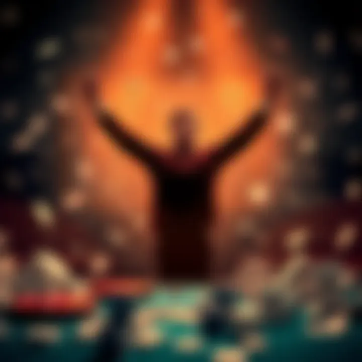 A person standing confidently with arms raised, symbolizing freedom from gambling addiction, surrounded by broken cards and dice