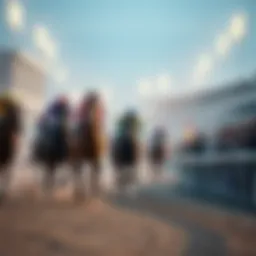 Horses racing at the Breeders Cup event, with spectators cheering in the background