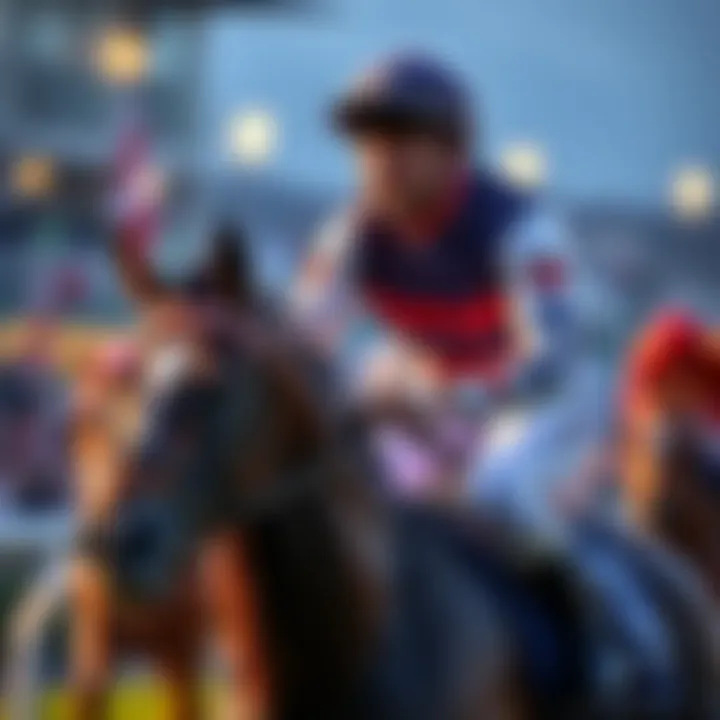 Brian Hernandez in racing gear, riding a horse during a major horse race, showing focus and determination