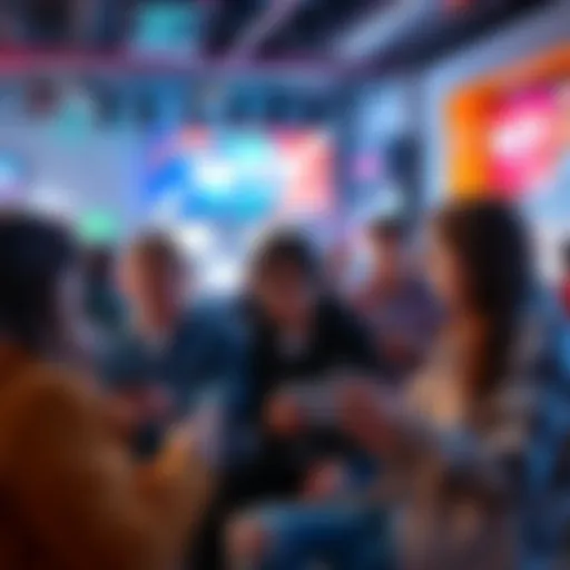 A group of young people discussing the Bro WTF trend on their smartphones in a lively online forum setting