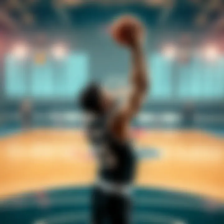 Bronny James expertly making a three-point shot on the basketball court, showcasing his skills