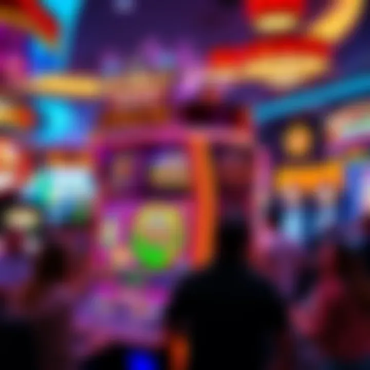 A colorful Bubble Craps machine in a lively Las Vegas casino, surrounded by excited players.