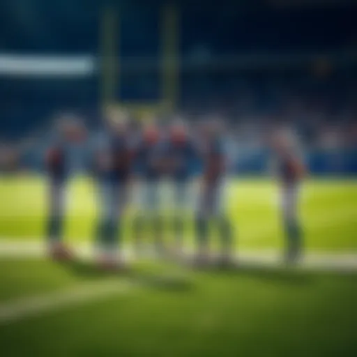 Buffalo Bills football players discussing strategies as they prepare for a game, with a focus on potential scoring techniques.