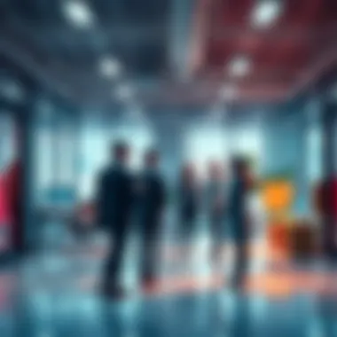 People in a modern office space discussing strategies for returning to business.