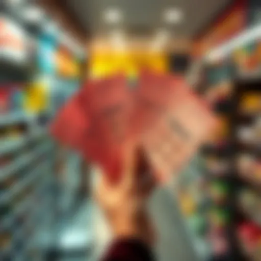A person holding several scratch-off lottery tickets with a store background