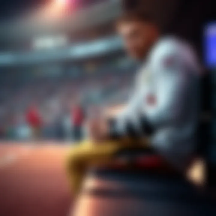 Cade sitting on a bench with a wrist brace, looking concerned about his injury