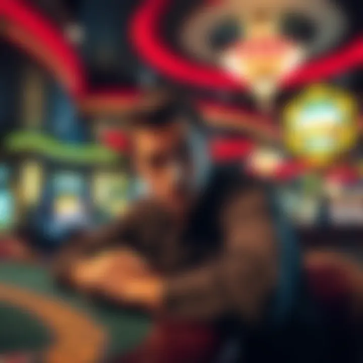 A worried gambler at a casino table, looking at a new betting requirement sign at Golden Nugget.