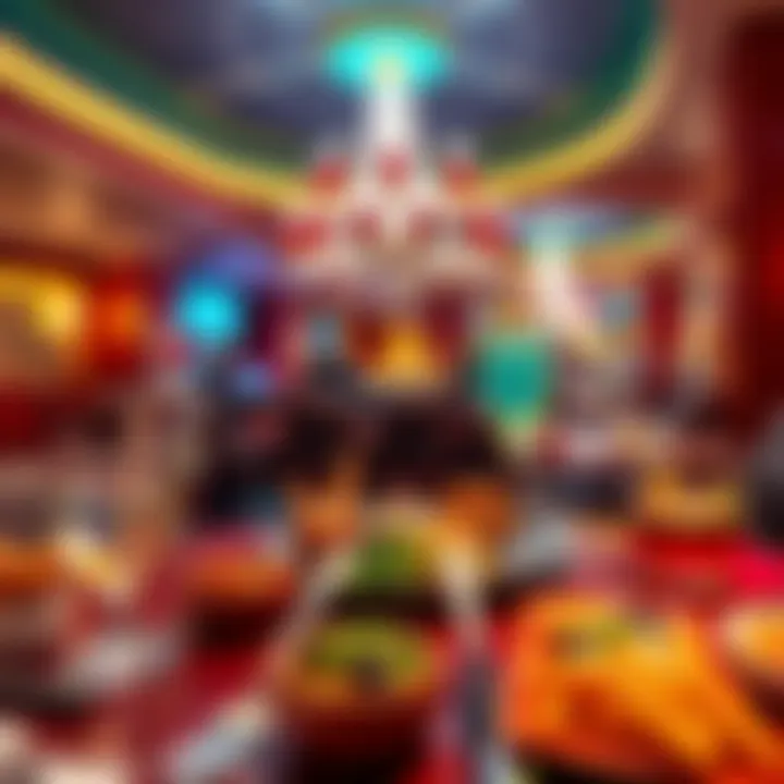 A visual representation of a food and drink credit offer at Caesars Las Vegas, featuring a vibrant dining scene with delicious dishes and drinks.