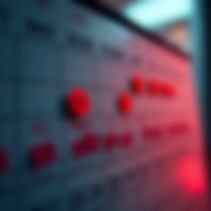 Calendar with marked dates A calendar showing important monthly dates highlighted in red