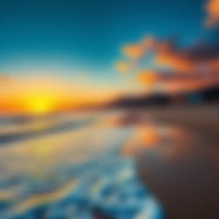 California Beach Sunset A beautiful sunset over a California beach with waves gently crashing on the shore.