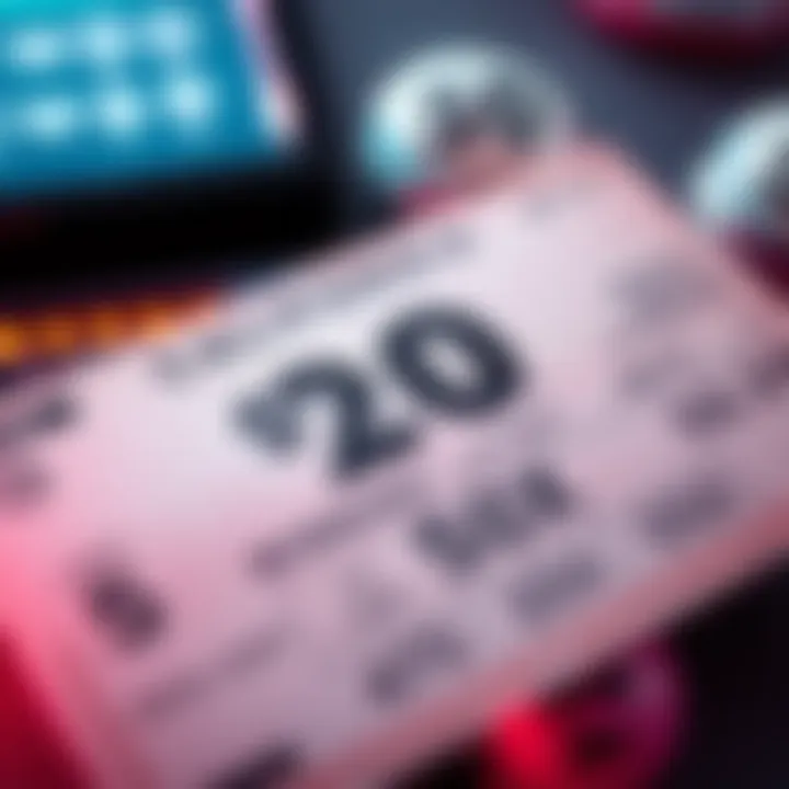 A close-up of a $20 lottery ticket showcasing 50X winnings and some small winning amounts marked on it.