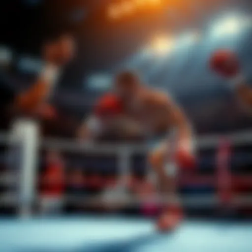 A dramatic scene of Calvanci preparing for a knockout in the boxing ring, with fans cheering in the background.