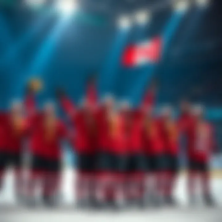 Canadian hockey team celebrating their gold medal victory at the 2026 Olympics