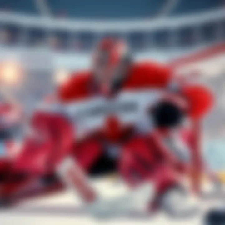 Canada's goalie Binnington defends the net against Switzerland, showcasing intense hockey action.