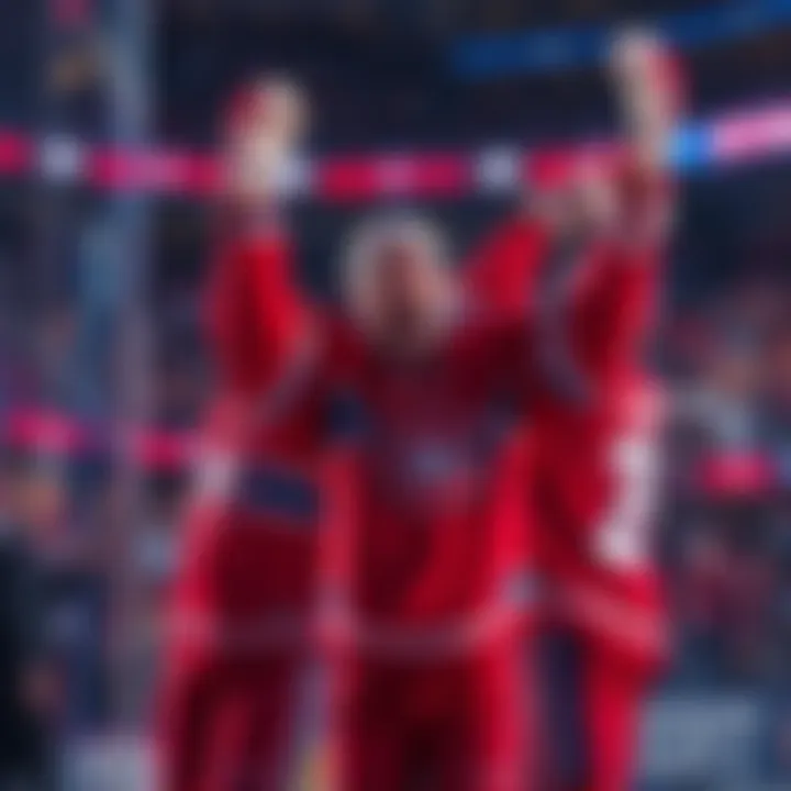 Montreal Canadiens players celebrate with fans after reaching 96 points in the season