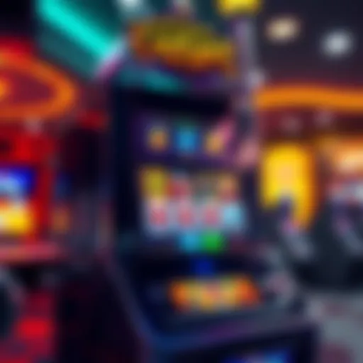 A colorful slot machine display featuring Captain Venture-themed graphics and symbols, set in a vibrant casino background.