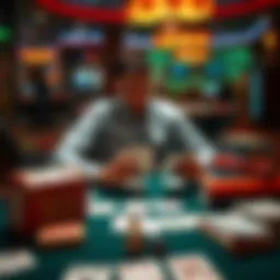 A beginner at a blackjack table looking at cards and strategies to choose a card counting system, surrounded by books and notes on Hi-Lo, KO/REKO, and CAC2 methods.