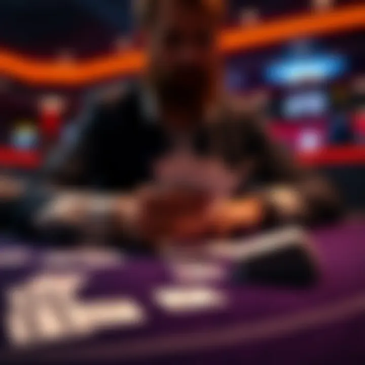A person analyzing cards at a blackjack table, focusing on counting techniques with a few visible cards spread out.