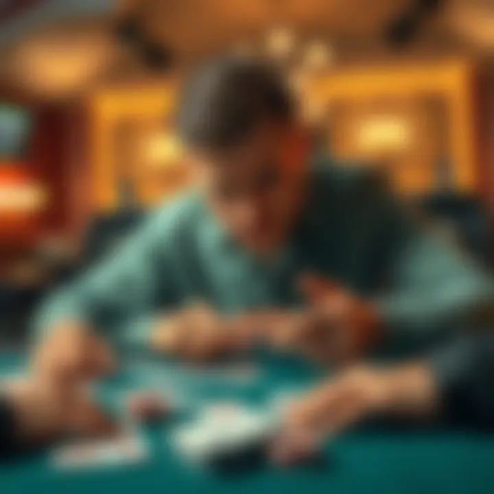 Card Game RNG Complaints A player looking frustrated at a card table, surrounded by playing cards, showing a mix of emotions as they analyze their hands in a card game.