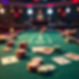 A table with playing cards and chips, showing a game in progress