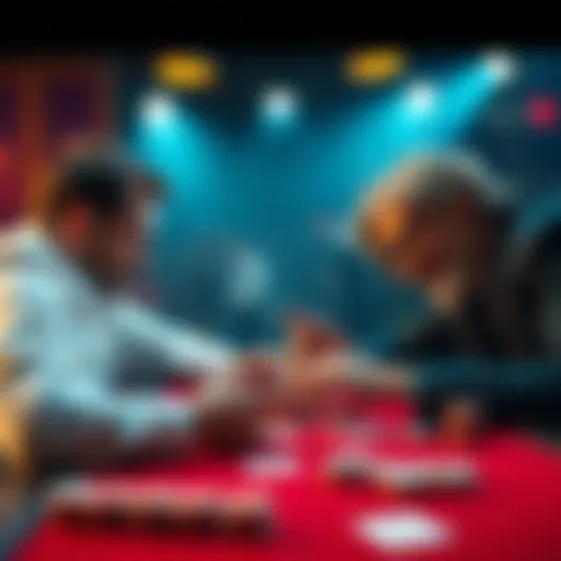 Two players engaged in a fierce card game, analyzing their hands and strategies to win.