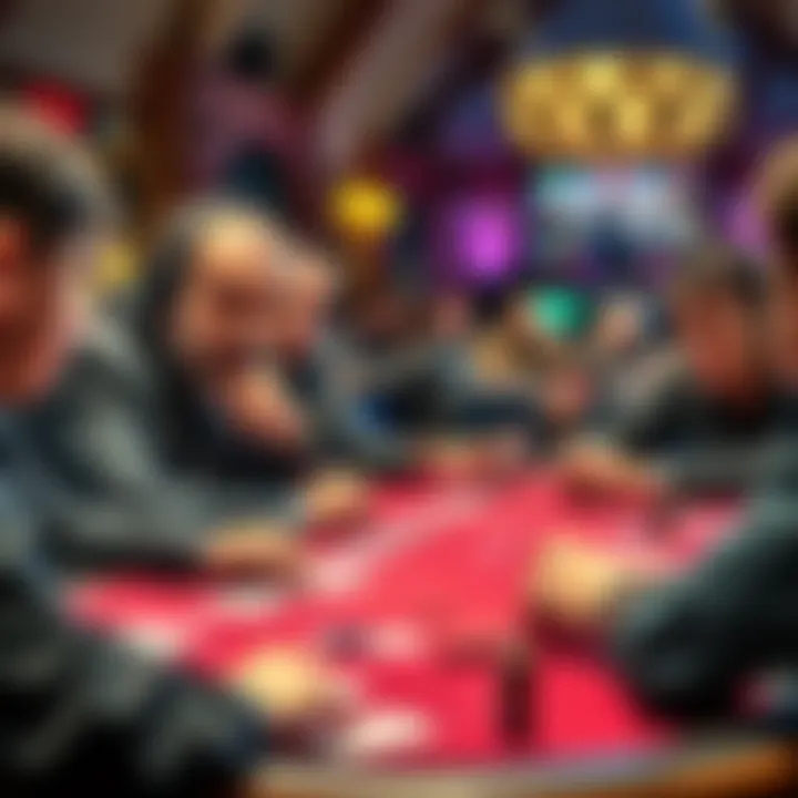 A group of card players concentrated on their game at a casino table, with one player appearing anxious and attentive to betting patterns.