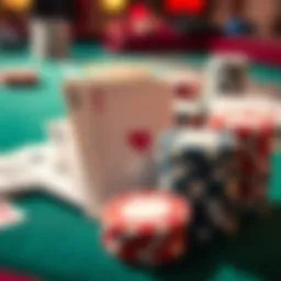 A close-up of playing cards and poker chips stacked on a casino table, illustrating the concept of card counting in gambling.