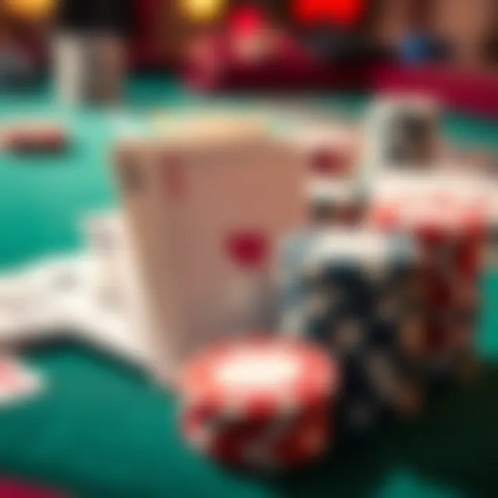 A close-up of playing cards and poker chips stacked on a casino table, illustrating the concept of card counting in gambling.