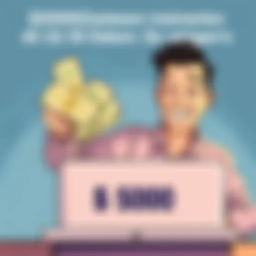 A person placing cash into a bank deposit box with a cheerful expression, symbolizing saving money quickly.