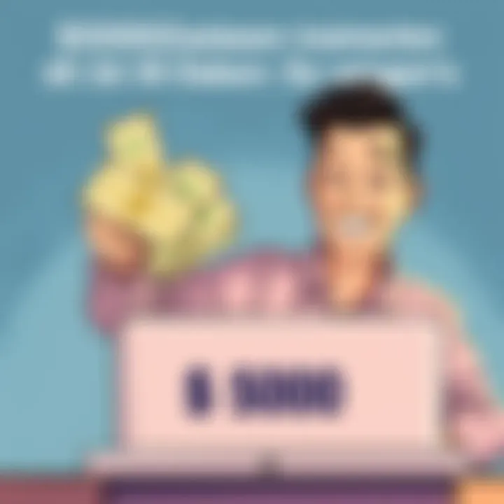 A person placing cash into a bank deposit box with a cheerful expression, symbolizing saving money quickly.