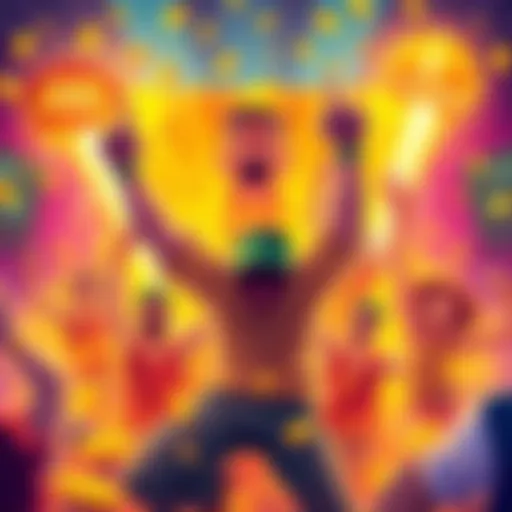 A vibrant illustration showing excited players celebrating big wins in Cash Eruption game.