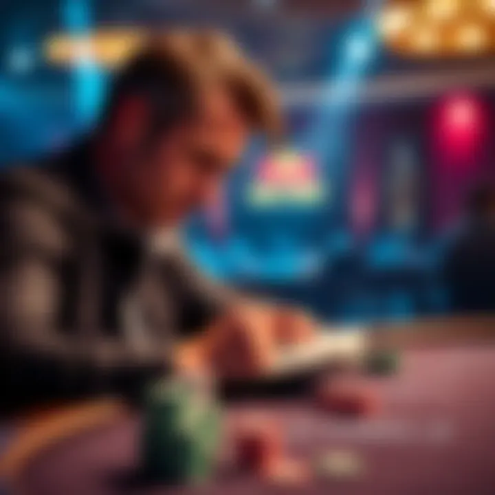 Cash Game Strategy Session A player studying poker strategies with a notebook and chips on the table, focused on higher stakes games.