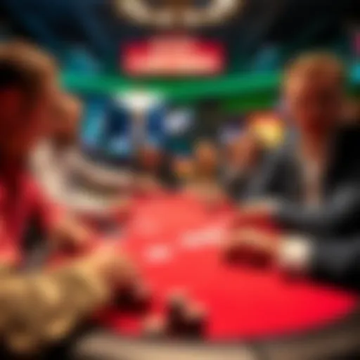 A lively poker table with players focused on their cards during the WSOP 2026 in Las Vegas, with chips and drinks on the table.
