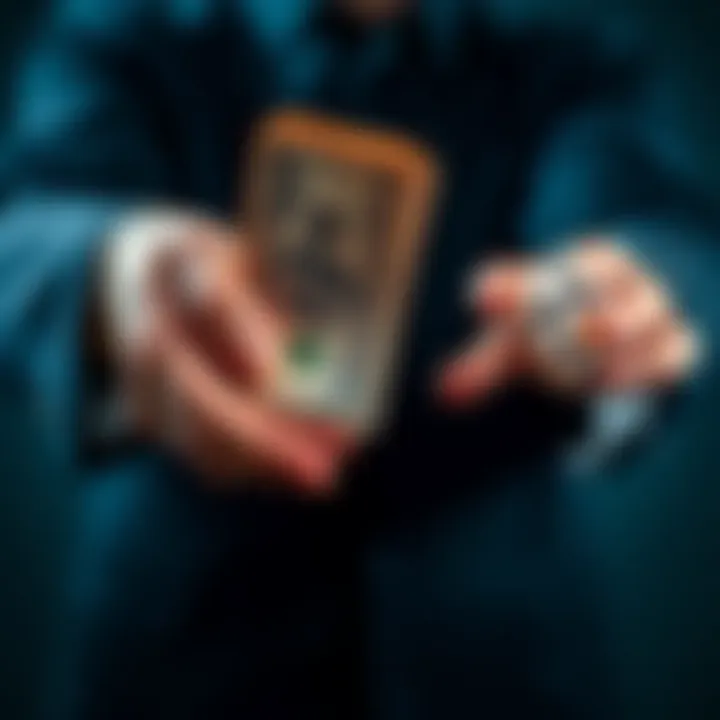 A person holding cash in one hand and a game die in the other, symbolizing the choice between taking money now or risking it for more later.