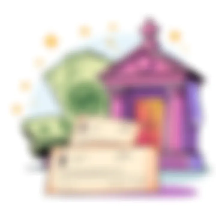 An illustration showing cash, a bank transfer, and a check as ways to receive lottery winnings