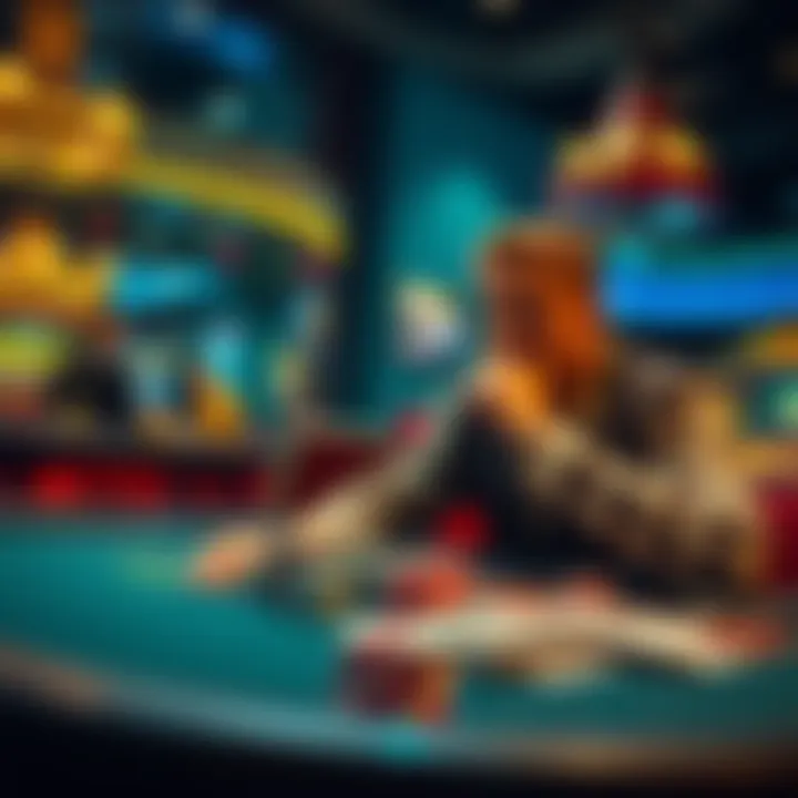 Cash withdrawal or continue playing A person contemplating whether to cash out or keep playing at a gaming table, with chips and cash in front of them.