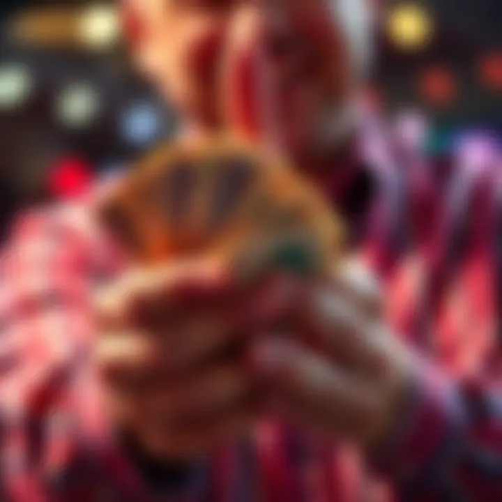 Cash and Casino Chips A person holding a stack of casino chips and cash, celebrating a big win after a recent loss in gambling.