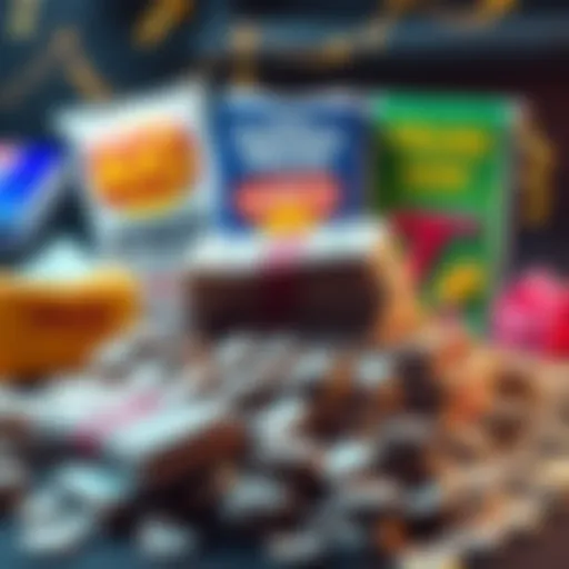 A pile of cash alongside vibrant promotional materials and prize giveaways, raising questions about the authenticity of the offers.